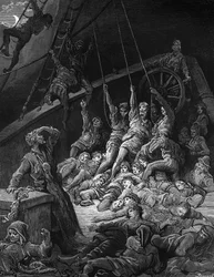 Die toten Matrosen erheben sich und beginnen die Seile des Schiffes zu bearbeiten, sodass es sich zu bewegen beginnt, Szene aus 